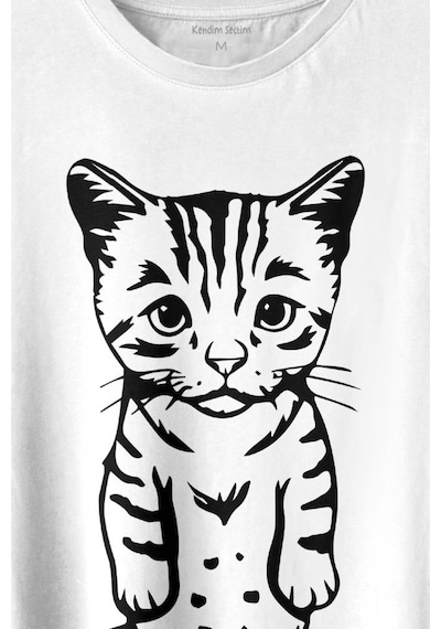 Sevimli Minik Patili Bıyıklı Cat Minnoş Mahçup Üzgün Kedi Baskılı Tişört Unisex T-shirt 001