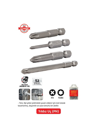 Yuvarlak Bits Uç Ph 1x50 Mm 30 Adet