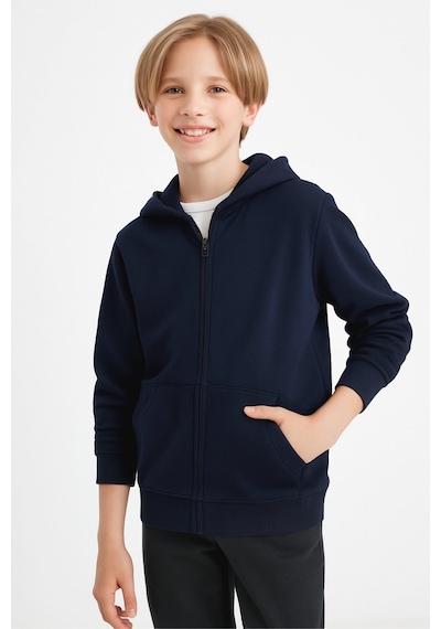 Giyicem Erkek Çocuk Basic Fermuarlı Kapüşonlu Okul Sweatshırt G2025-3-1 Lacivert