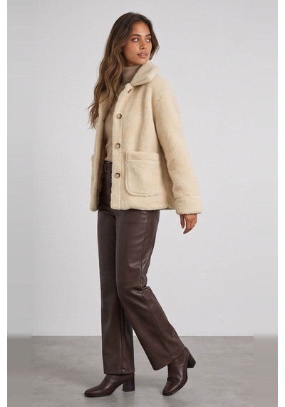 Fashion Friends Peluş Ekru Kadın Ceket 26k0419k1