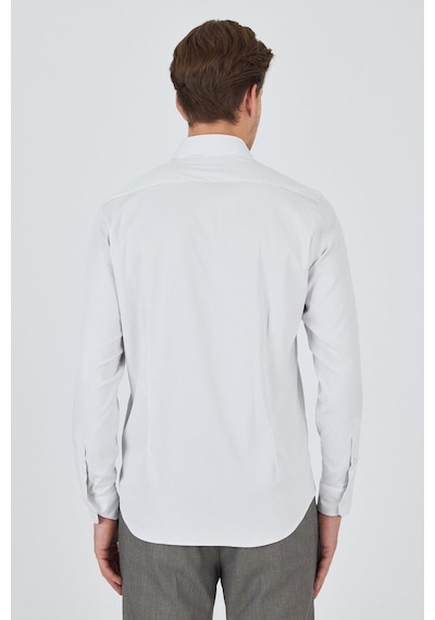 İmza Beyaz-gri Sert Yaka Cepsiz Gabardin Uzun Kol Slim Fit Esnek Gömlek 1004250231 Beyaz-gri