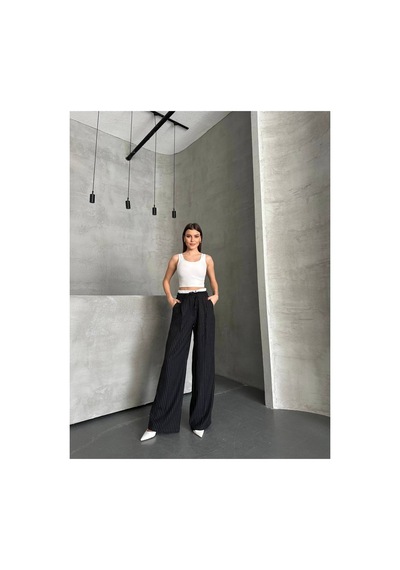 Asur Boutique Asur Butik Kadın Çizgili Poliviskon Kumaş Yüksek Bel Pantolon Siyah Asur Boutique Asur Butik Kadın Çizgili Poliviskon Kumaş Yüksek Bel Pantolon Siyah