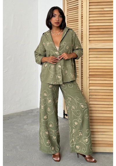 Verymoda Nakışlı Pantolon F1900 Haki Dsn2