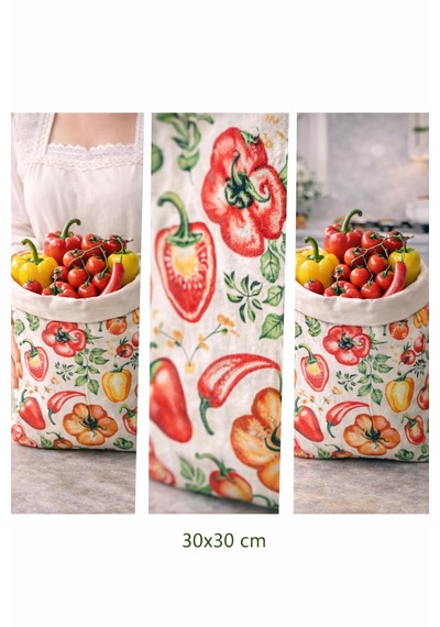 Premium Sebze Desenli Balmumu Gıda Saklama Torbası 2 Li Set 30x30 Cm Çok Renkli