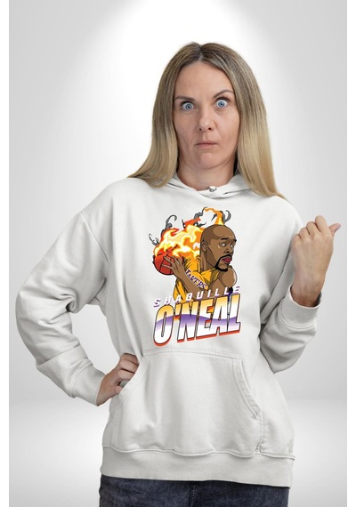 Basketbol Shaquille Oneal Star Ateş Topu Kadın Erkek Beyaz Kapüşonlu Sweatshirt Hoodie Beyaz
