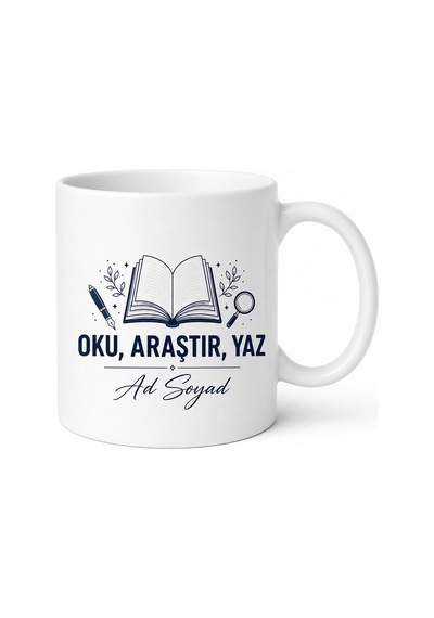İsme Özel Oku Araştır Yaz Yazılı Akademisyen Kupası Hediye Bardak Beyaz / Çok Renkli