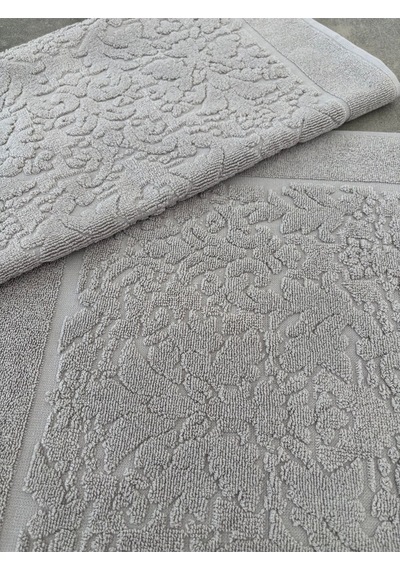 Gri & Damask Desenli Havlu Takımı - %100 Pamuk Gri