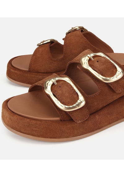 Hotiç Kadın Süet Deri Taba Gold Tokalı Düz Terlik 01teh321640a430 01teh321640a430