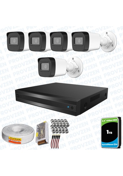 Provzen Hikvision Rv 5 Kameralı Full Hd Geniş Açı Güvenlik Kamerası 1tb