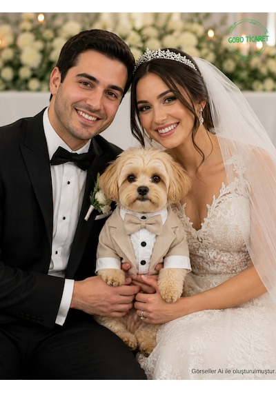 Goboticaret Sütlü Kahve Kedi Ve Köpek Takım Elbisesi Siyah Papyonlu Smokin Kıyafeti Damatlık