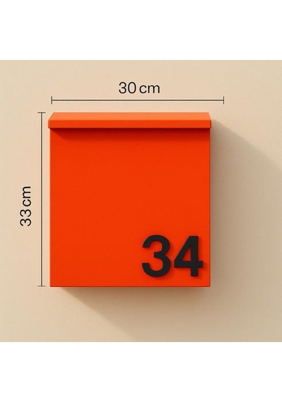 Modern Metal Posta Kutusu Ve Dış Kapı Numara Tabelası 30 33 10 Cm Su Geçirmez, Dayanıklı, Turuncu