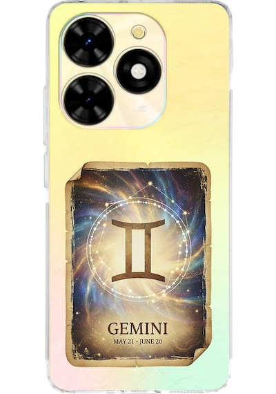 Tecno Spark 20 İle Uyumlu Burç Kartları İkizler Tasarımlı Şeffaf Silikon Kılıf Şeffaf