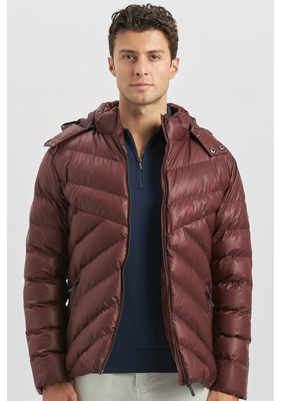 İmza Dolumlu Çıkarılabilir Kapüşonlu Astarlı Slim Fit Dar Kesim Casual Mont 1007245151-bordo Bordo