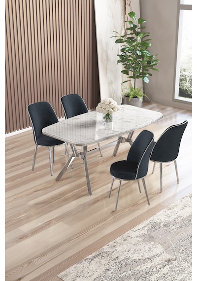 Canisa Lena Serisi 90x160 Beyaz Mermer Desen Krom Kaplama Ayaklı Masa Takımı Ve 4 Antrasit Sandalye Beyaz Mermer Desen Masa, Antrasit Sandalye Canisa Lena Serisi 90x160 Beyaz Mermer Desen Krom Kaplama Ayaklı Masa Takımı Ve 4 Antrasit Sandalye Beyaz Mermer Desen Masa, Antrasit Sandalye