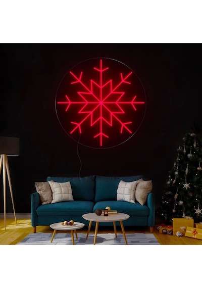 Kar Tanesi Şekilli Neon Tabela Kırmızı