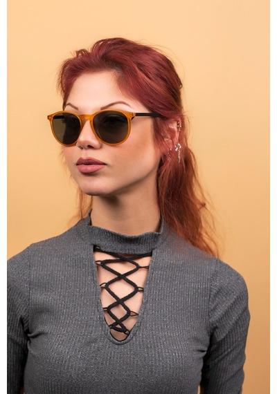 Fleur Unisex Matte Mustard Güneş Gözlüğü Füme - 296294878 İki Renk