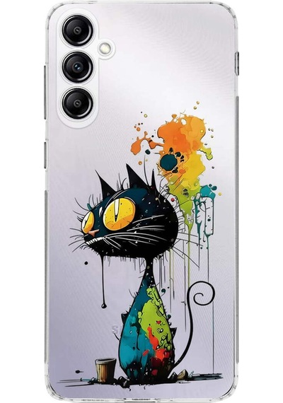 Samsung Galaxy A14 İle Uyumlu Splash Kedi Tasarımlı Şeffaf Silikon Kılıf Şeffaf