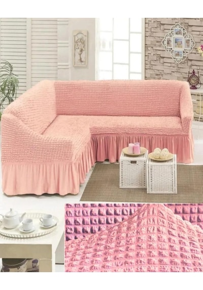 Bürümcük Köşe Koltuk, Kanepe Örtüsü, Koltuk Kılıfı, Eteli Pembe Pembe