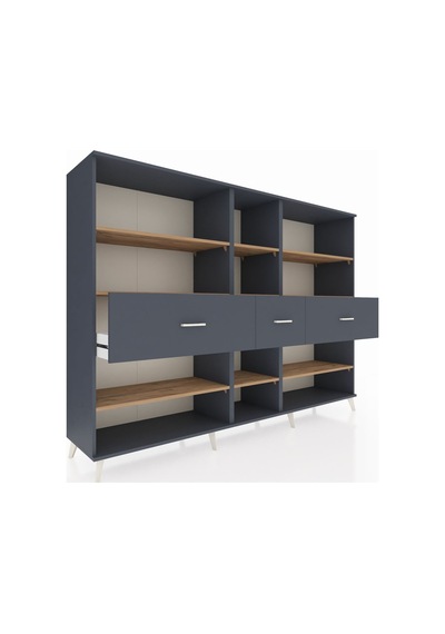 Hyperion Dolap 9 Raflı 3 Çekmeceli 220x44x163 Antrasit-çam/antra Antrasit-çam/antrasit