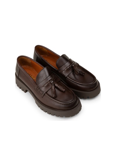 Deery Kadın Hakiki Deri Kahverengi Püsküllü Loafer - 02035zkhvc03