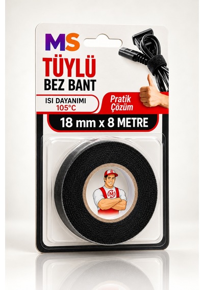 Yanmaz Tüylü Bez Bantı Kumaş 18 Mm X 8 Metre Kablo Sarma İzolasyon Bandı Isı Dayanımı 105 C Bantları