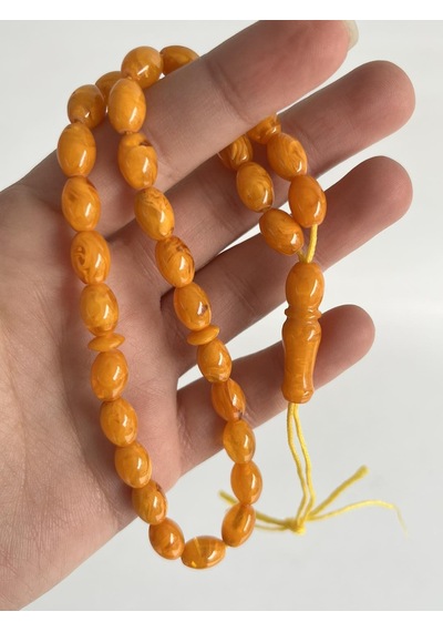 Oval Kesim Kokulu Toz Kehribar Tesbih 33lük 7mm A007