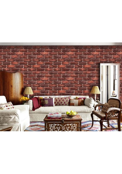 Kırmızı Tuğla Desenli Duvar Kağıdı