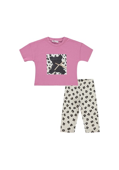 Civil Girls Leopar Ayıcık Desenli 2-5 Yaş Takım - Pembe Soft Pembe