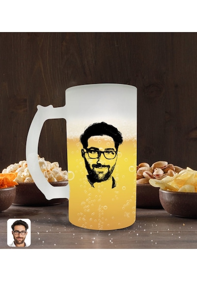 Kişiye Özel Erkek Silüet Tasarımlı Buzlu Cam Bira Bardağı 50cl-1