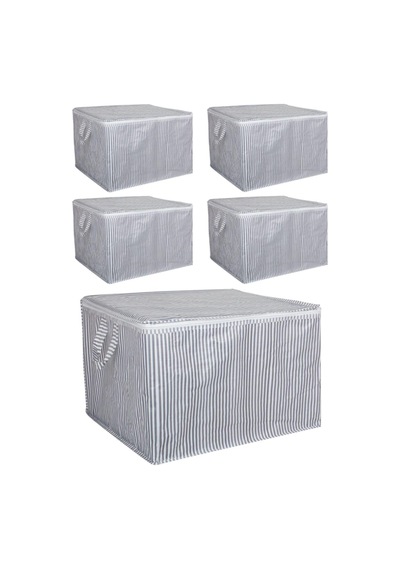 Keven Home 5 Adet - Sandık Tipi Hurç Mini - Çamaşır&Kazak Vb Hurcu 45X40X30 - Leke Tutmaz Çizgili Çok Renkli