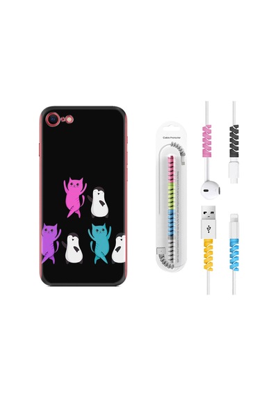 Apple Uyumlu iPhone 7 8 Kılıf Kablo Koruyuculu Cat Dance 1824