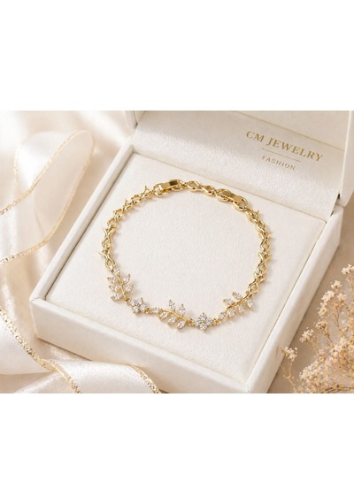 Cm Jewelry Zirkon Taşlı Çiçek Bileklik Gold Zarif Kadın Bileklik Altın