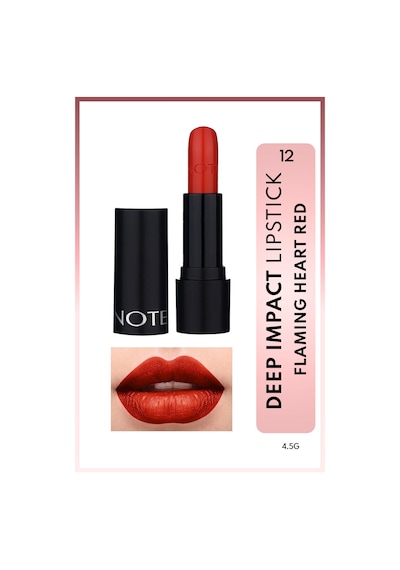 Note Cosmetique Deep Impact Lipstick Kremsi Dokulu Yarı Parlak Ruj 12 Flaming Heart Red - Kırmızı