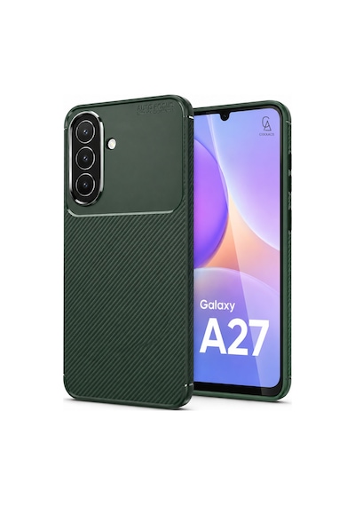 Samsung Galaxy A27 Uyumlu Kılıf Karbon Tasarım Kamera Korumalı Silikon Telefon Kılıfı Kapak Koyu Yeşil