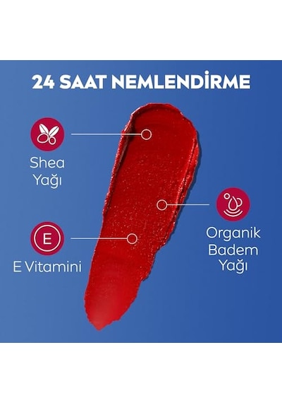 Spf30 Kırmızı Renkli Dudak Bakım Kremi,4,8gr,24 Saat Nemlendirme,e Vitamini,organik Badem Yağı,shea Yağı,dudak V