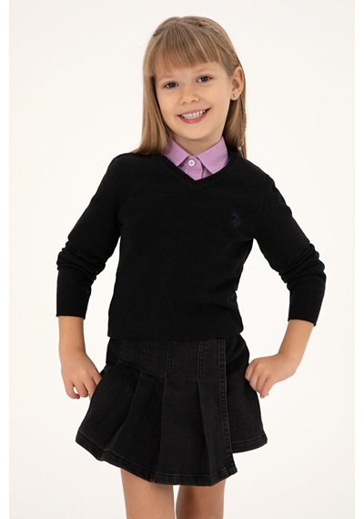 U.S. Polo Assn. Kız Çocuk V Yaka Basic Kazak 50294198-vr046 Siyah