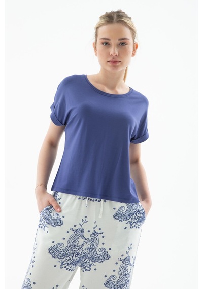 Fashion Friends Bisiklet Yaka Bluz İndigo Indigo