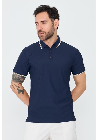Lacivert Düğmeli Polo Yaka Erkek Tişört Navy