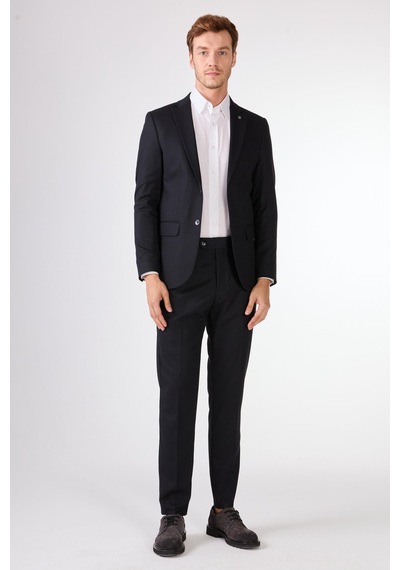 Dufy Koyu Lacivert Armürlü Slim Fit Casual Takım Elbise Lacivert