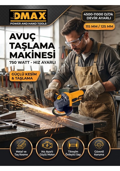 Dmax 750w Avuç Taşlama Makinesi Hız Ayarlı 115/125mm
