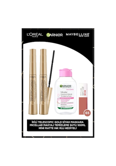 2'li Telescopic Gold Maskara+ 100 Ml Seyahat Boy Micellar + Matte Ink Mini Ruj 65 pkttlebm-9850 0