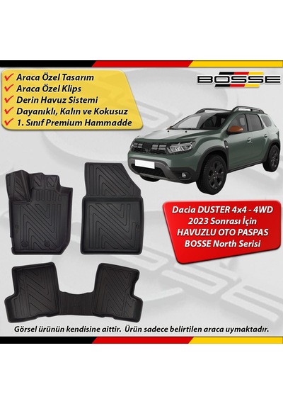 Dacia Duster 4x4 Paspas Araca Özel 2023 Ve Sonrası Derin Havuzlu Paspas Bosse North Serisi
