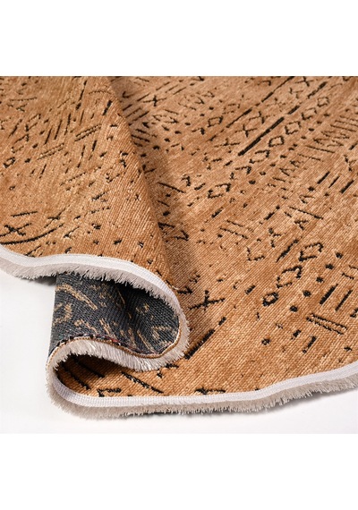 Çam Halı Crea Decolux Vena 8013 Hardal Daire Özel Kaymaz Tabanlı