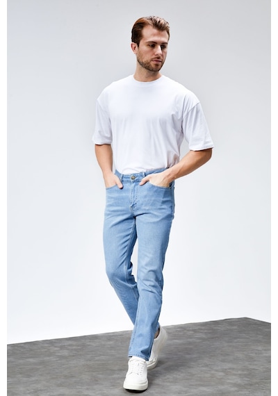 HLT Jeans Erkek Buz Mavi Regular Fit Boru Paça Esnek Likralı Jeans Kot Pantolon Hlthe001981 Buz Mavisi