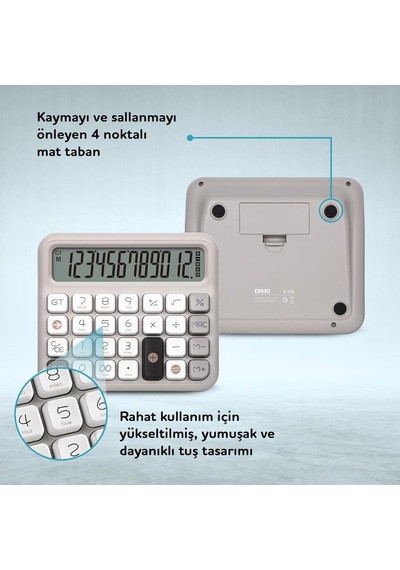 Daxı X-250 12 Haneli Hesap Makinesi Pastel Gri Genel