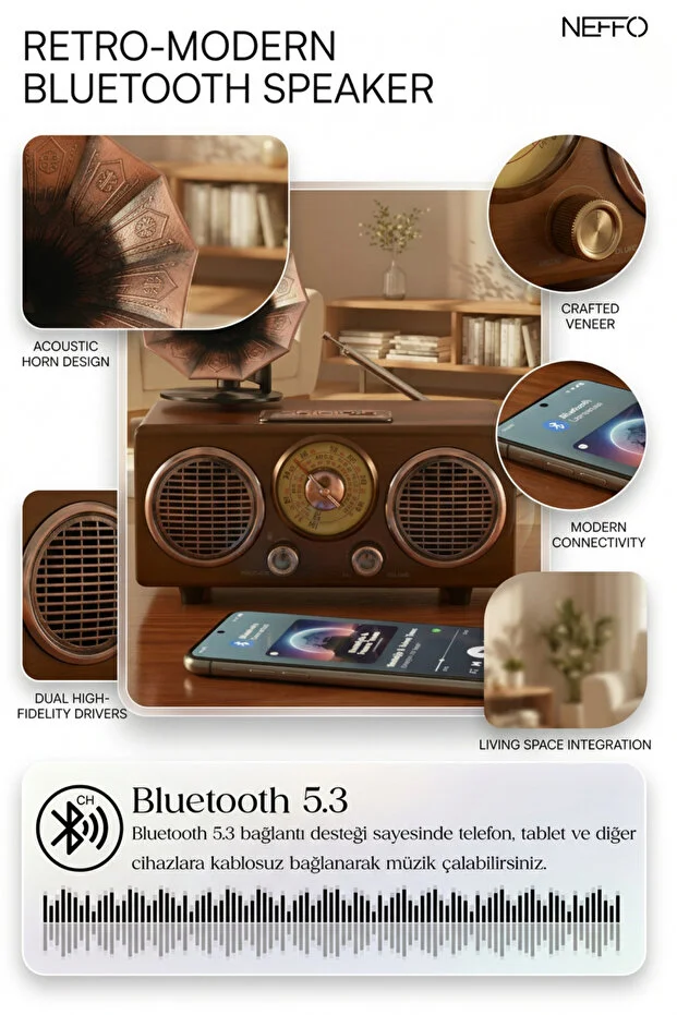 Nostalji Trend Radyo Bluetooth Özellikli Şık Tasarım Nostaljik Radyo