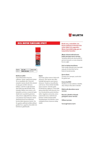 Würth Motor Temizleyici 500Ml 3 Lü