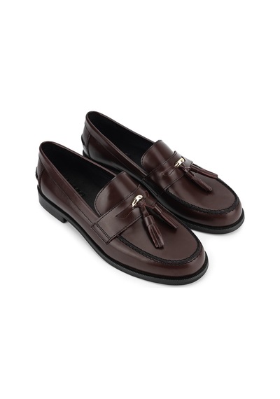 Tamer Tanca Kadın Hakiki Deri Bordo Loafer Ayakkabı 1233 1649 Bn Ayk Sk26-27 Bordo Acma