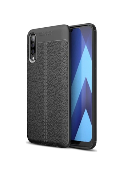 Fibaks Galaxy A70 Uyumlu Kılıf Kamera Korumalı Deri Görünümlü Armor Koruma Silikon