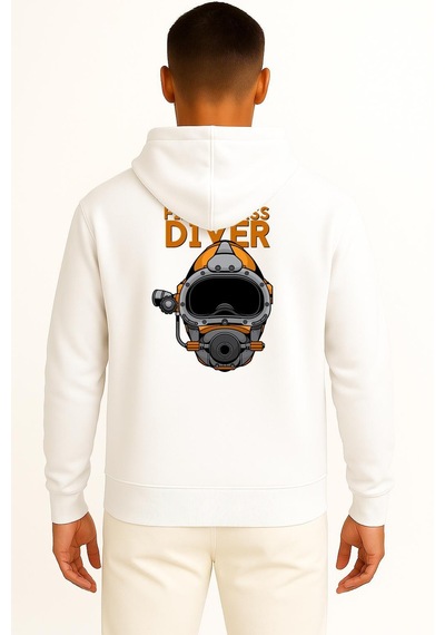 Bahriyeli Collection Kapüşonlu First Class Diver Cep Ve Sırt Baskılı Unisex Sweatshirt Beyaz